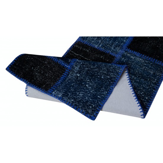 Handmade Patchwork Runner, Blue Corridor Rug for Hallway Decor, Custom Options Available