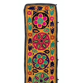 Vintage Silk Hand Embroidery Wall Hanging. Yellow Suzani Table Runner Vintage Silk Hand Embroidery Wall Hanging. Yellow Suzani Table Runner
