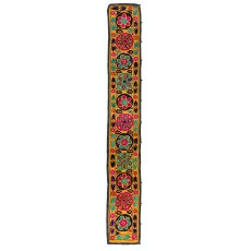 Vintage Silk Hand Embroidery Wall Hanging. Yellow Suzani Table Runner