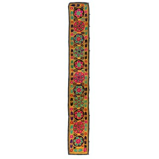 Vintage Silk Hand Embroidery Wall Hanging. Yellow Suzani Table Runner