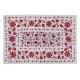 Crochet Wall Hanging. Silk Embroidery Bed Cover in Cream, Red & Blue. Handmade Tapestry