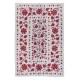 Crochet Wall Hanging. Silk Embroidery Bed Cover in Cream, Red & Blue. Handmade Tapestry
