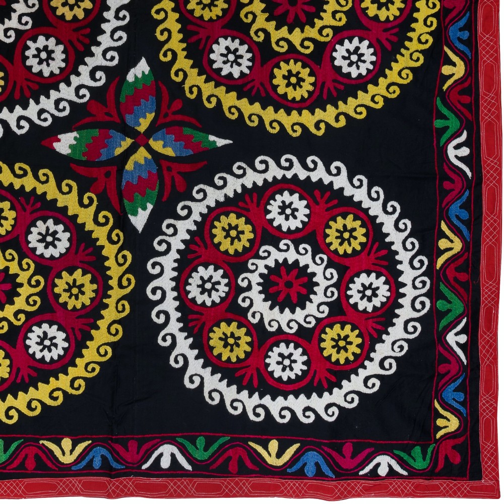 Colorful Silk Hand Embroidered Wall Hanging, Suzani Fabric Bedspread, Old Tablecloth, Home Decoration