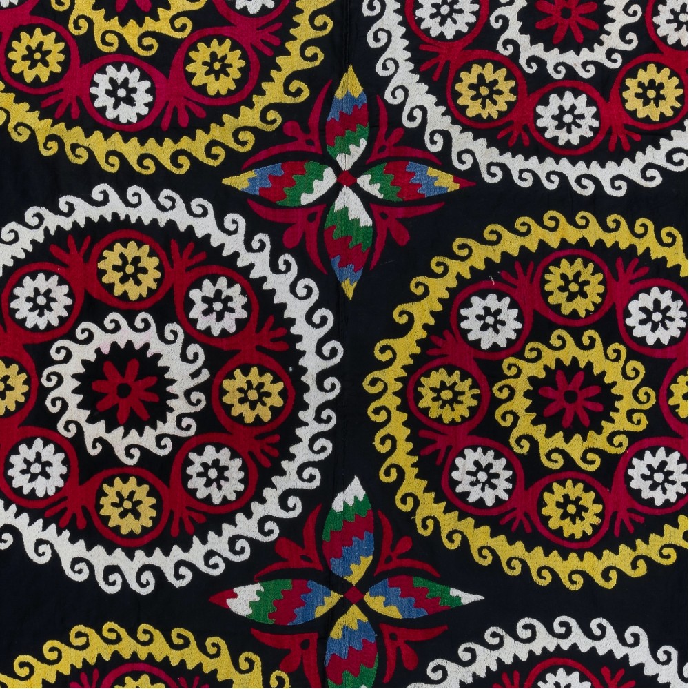 Colorful Silk Hand Embroidered Wall Hanging, Suzani Fabric Bedspread, Old Tablecloth, Home Decoration