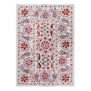 Uzbek Suzani Textile Bed Cover. Embroidered Silk and Cotton Wall Hanging. Boho Wall Decor. Asian Inspired. Vibrant Colors