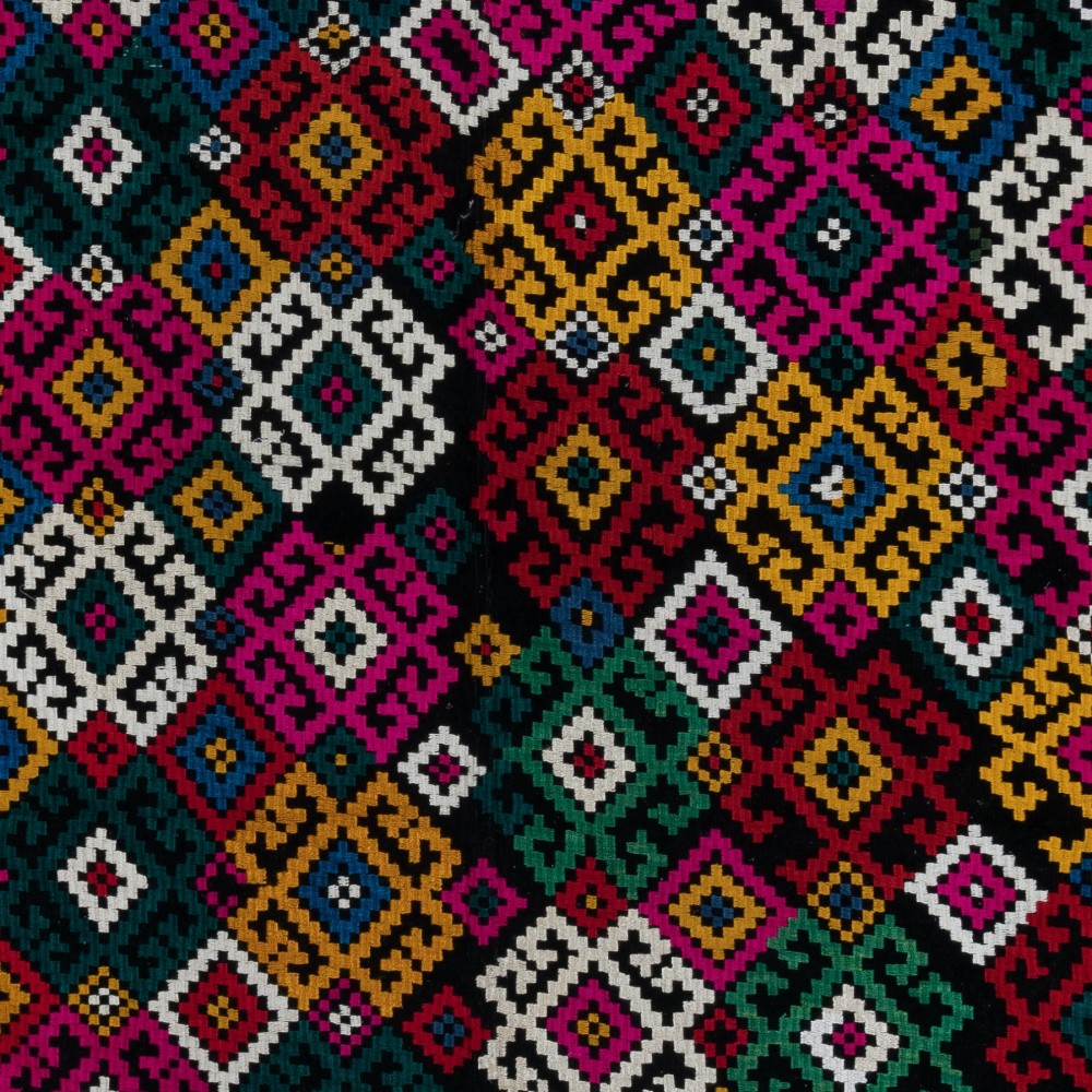 One-of-a-kind Silk Hand Embroidered Wall Hanging, Vintage Colorful Suzani Bed Cover