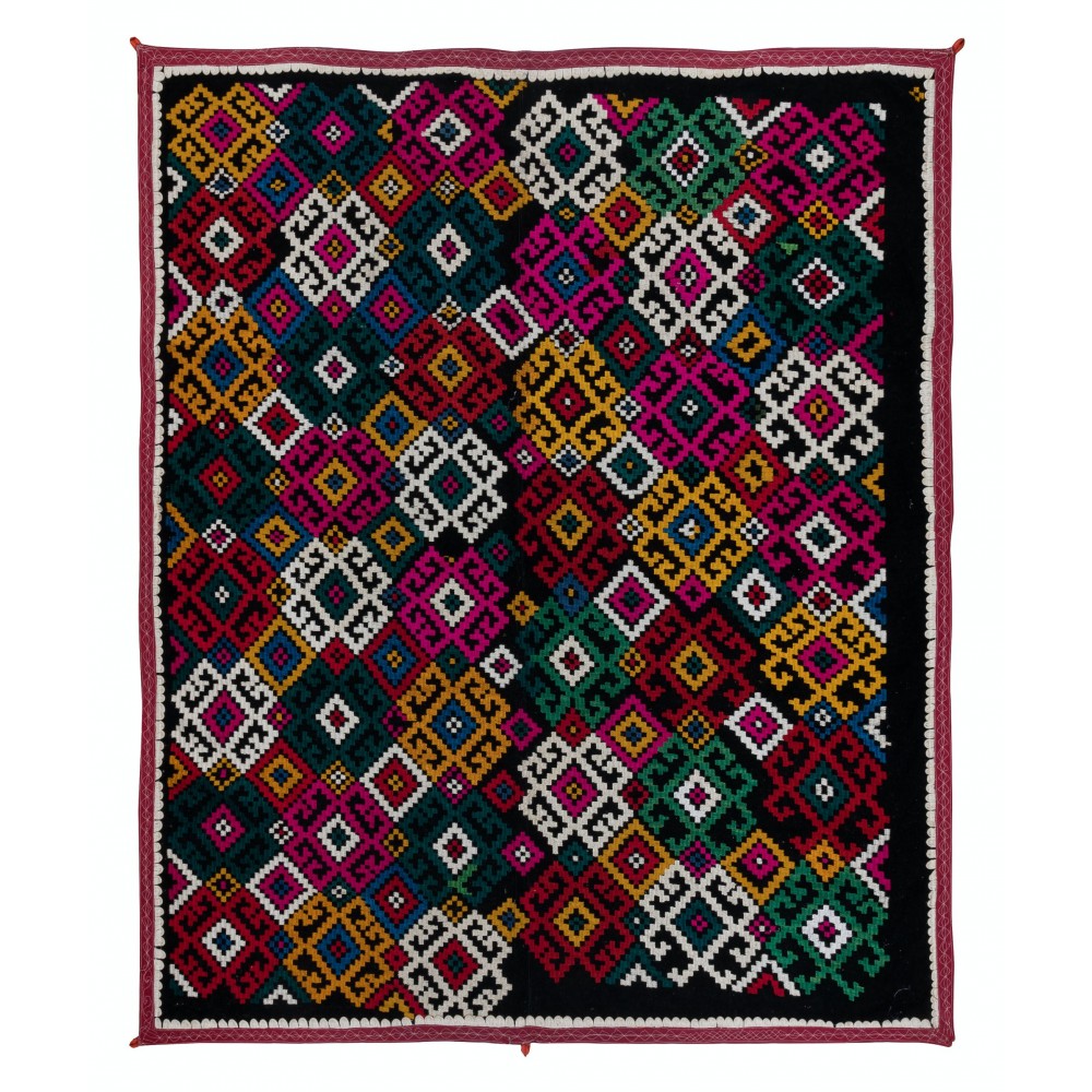 One-of-a-kind Silk Hand Embroidered Wall Hanging, Vintage Colorful Suzani Bed Cover
