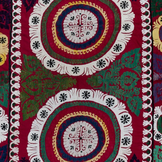 Vintage Silk Embroidery Wall Hanging, Uzbek Suzani Bed Cover, Colorful Tablecloth, Unique Throw, Wall Decor Fabric