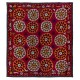 One-of-a-kind Silk Suzani Wall Hanging, Vintage Embroidered Bed Cover, Red Uzbek Tapestry