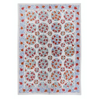 Silk Embroidery Wall Hanging. Pomegranate Design Bed Cover. Boho Wall Decor. Suzani Tablecloth. New Blanket
