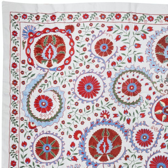 Croched Fabric, Silk Embroidery Wall Hanging, Suzani Bedspread, Boho Wall Decor, Uzbek Tablecloth