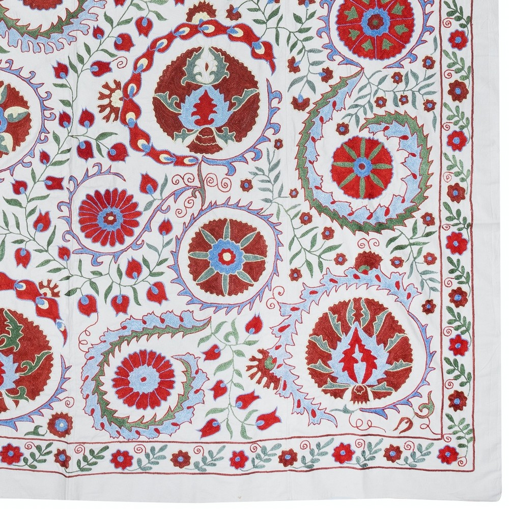 Croched Fabric, Silk Embroidery Wall Hanging, Suzani Bedspread, Boho Wall Decor, Uzbek Tablecloth