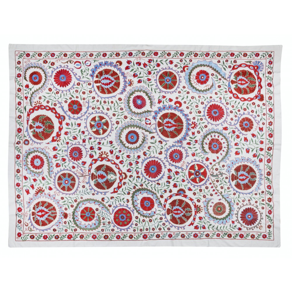 Croched Fabric, Silk Embroidery Wall Hanging, Suzani Bedspread, Boho Wall Decor, Uzbek Tablecloth