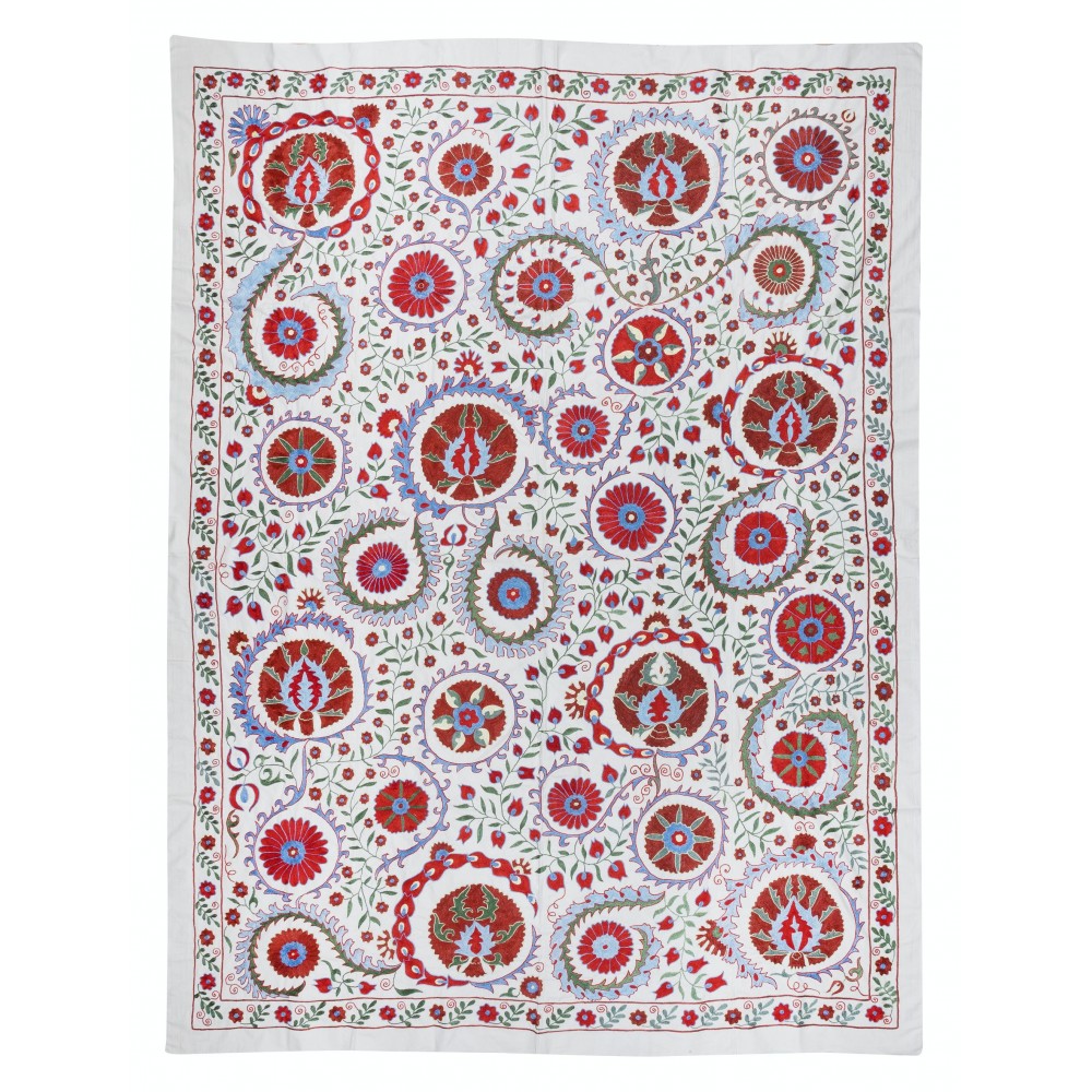 Croched Fabric, Silk Embroidery Wall Hanging, Suzani Bedspread, Boho Wall Decor, Uzbek Tablecloth