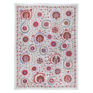 Croched Fabric. Silk Embroidery Wall Hanging. Suzani Bedspread. Boho Wall Decor. Uzbek Tablecloth