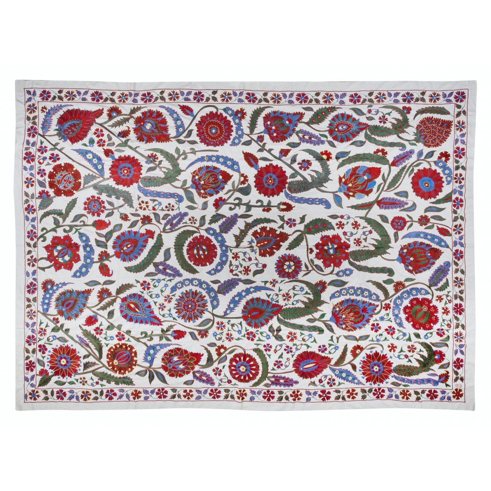 Silk Embroidery Wall Hanging, Croched Bedspread, Boho Wall Decor, Suzani Tablecloth