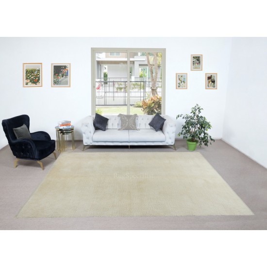 New Plain Beige Hand-Knotted Anatolian Tulu Rug,100% Natural Un-Dyed Wool