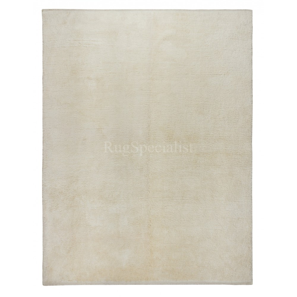 New Plain Beige Hand-Knotted Anatolian Tulu Rug,100% Natural Un-Dyed Wool