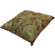 Embroidered 100% Silk Cushion Cover in Brown & Green, Hand-Made Uzbek Suzani Pillowcase