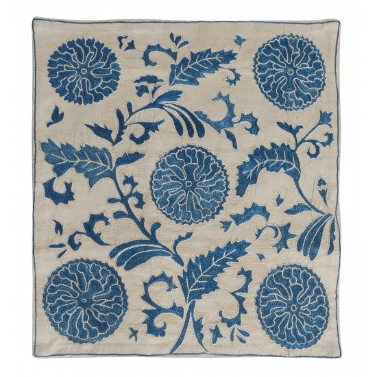 Asian Inspired Suzani Textille Cushion Cover, 100% Silk Embroidered Lace Pillow