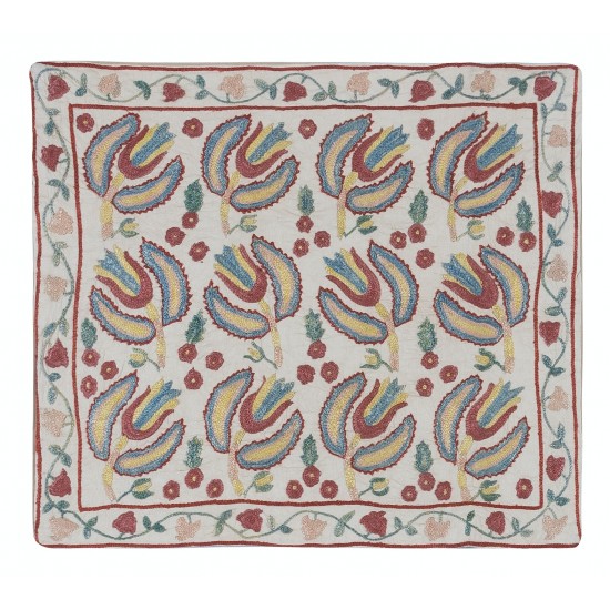 100% Silk Embroidered Cushion Cover, Floral Lace Pillow, Modern Sham, Suzani Throw Pillow, Uzbek Bedtick