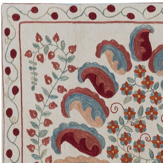 Modern 100% Silk Embroidered Toss Pillow Cover, Suzani Textile Throw Pillow, Uzbek Cushion