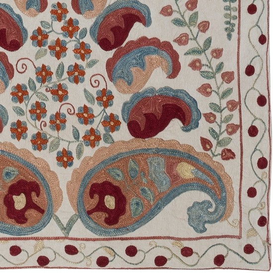 Modern 100% Silk Embroidered Toss Pillow Cover, Suzani Textile Throw Pillow, Uzbek Cushion
