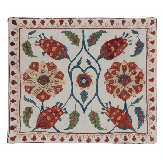Authentic 100% Silk Handmade Cushion Cover, Suzani Fabric Lace Pillow from Uzbekistan, Embroidered Sham