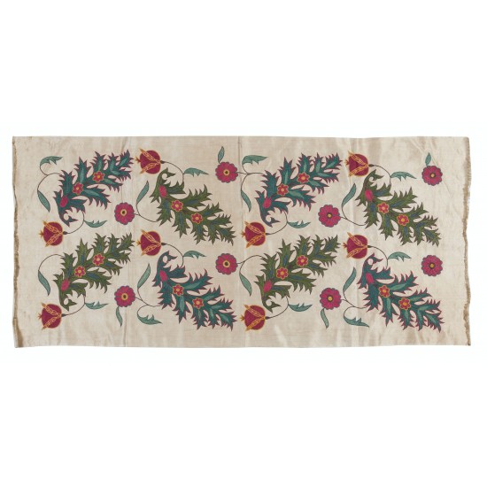 100% Silk Hand Embroidered Wall Hanging, Boho Wall Decor, Uzbek Floral Suzani Fabric Tapestry