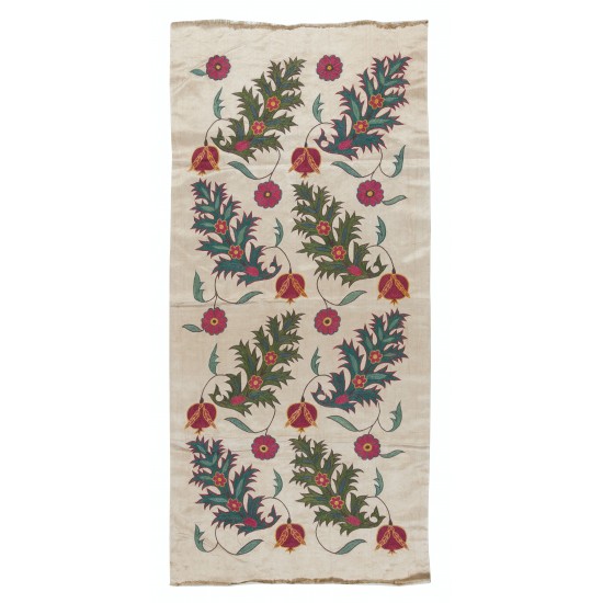 100% Silk Hand Embroidered Wall Hanging, Boho Wall Decor, Uzbek Floral Suzani Fabric Tapestry
