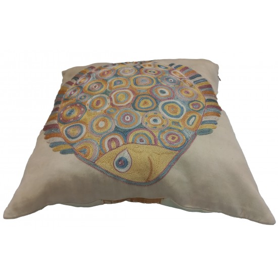 100% Silk Embroidered Fish Patterned Suzani Cushion Cover, Asian Inspired Lace Pillow, Modern Sham
