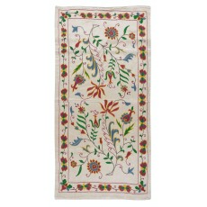 Modern 100% Silk Embroidered Suzani Textile Wall Hanging. New Uzbek Table Cover with Floral Design