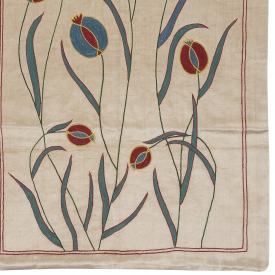 Uzbek 100% Silk Hand Embroidered Wall Hanging, Boho Wall Decor, Suzani Fabric Tapestry