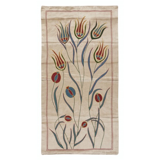Uzbek 100% Silk Hand Embroidered Wall Hanging, Boho Wall Decor, Suzani Fabric Tapestry