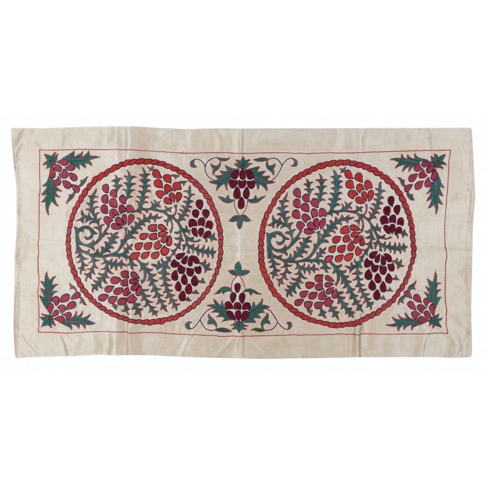 Embroidered 100% Silk Wall Hanging, Suzani Wall Decor, Handmade Tablecloth, Contemporary Tapestry