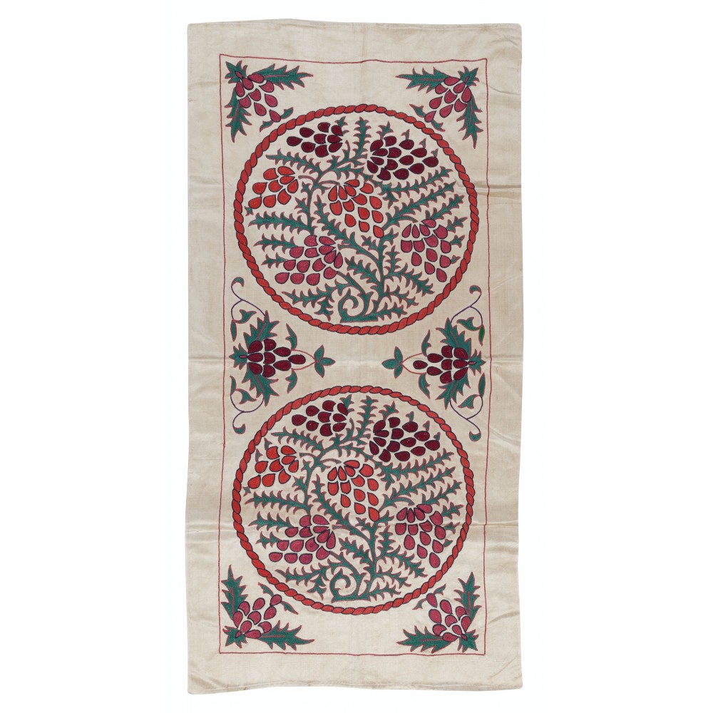 Embroidered 100% Silk Wall Hanging, Suzani Wall Decor, Handmade Tablecloth, Contemporary Tapestry