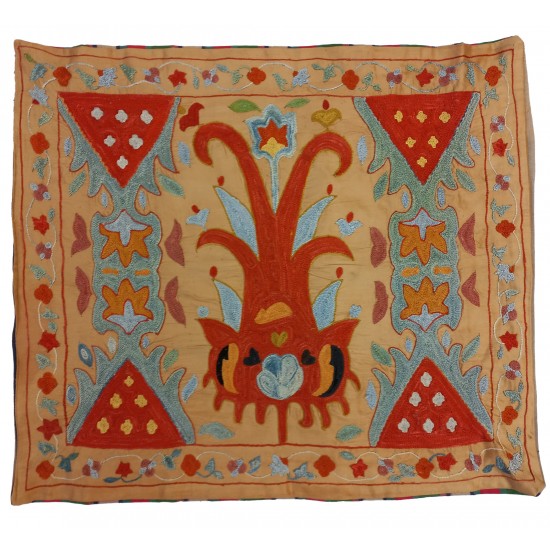 Suzani Embroidered Cushion Cover, 100% Silk Pillow, Uzbek Pillow Sham, Handmade Home Decor