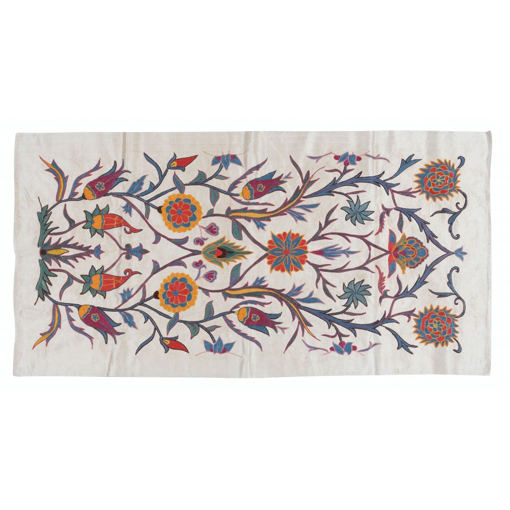 Contemporary 100% Silk Wall Hanging with Floral Design, Embroidered Uzbek Tapestry, Uzbek Wall Decor, Suzani Throw