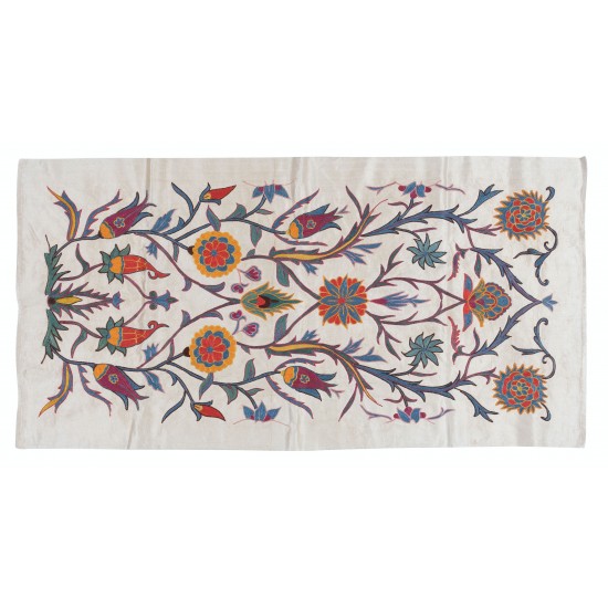 Contemporary 100% Silk Wall Hanging with Floral Design, Embroidered Uzbek Tapestry, Uzbek Wall Decor, Suzani Throw