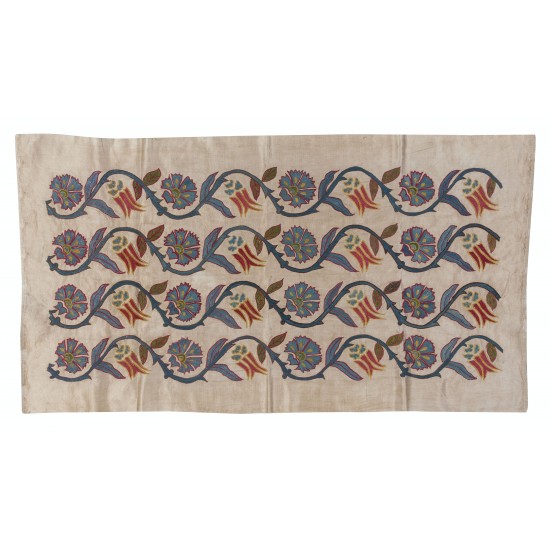 All Silk Wall Hanging, Classic Suzani Embroidered Floral Tapestry from Uzbekistan, Boho Wall Decor