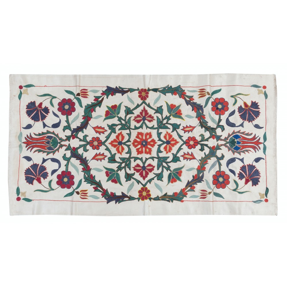 100% Silk Embroidered Asian Wall Hanging, Suzani Wall Art, Handmade Floral Tapestry