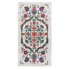 100% Silk Embroidered Asian Wall Hanging. Suzani Wall Art. Handmade Floral Tapestry
