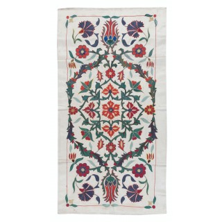100% Silk Embroidered Asian Wall Hanging. Suzani Wall Art. Handmade Floral Tapestry