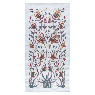Embroidered 100% Silk Wall Hanging. Suzani Wall Decor. Handmade Tablecloth. Contemporary Tapestry
