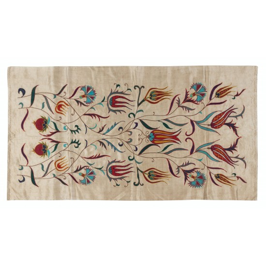 Contemporary 100% Silk Wall Hanging, Embroidered Uzbek Tapestry, Uzbek Wall Decor, Floral Suzani Throw