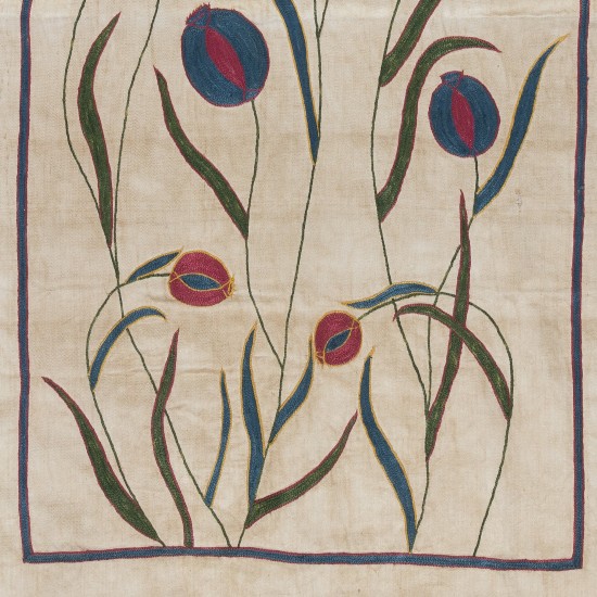 Modern 100% Silk Embroidered Suzani Textile Wall Hanging, New Uzbek Floral Table Cover