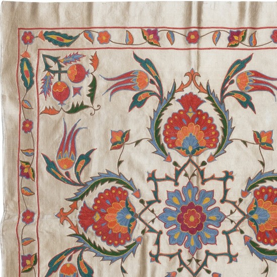 100% Silk Hand Embroidered Wall Hanging, New Uzbek Bed Cover, Boho Wall Decor