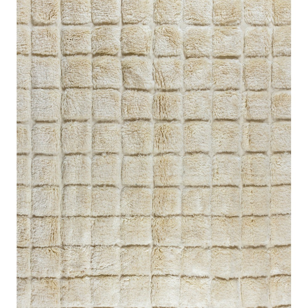 Home Decor Grid Pattern Tulu Rug, 100% Natural Un-Dyed Wool, Handmade Cream Checkered Carpet for Modern Interiors