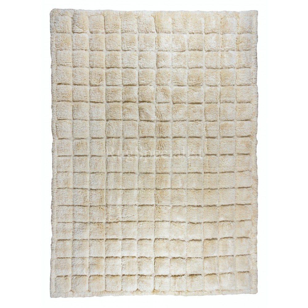 Home Decor Grid Pattern Tulu Rug, 100% Natural Un-Dyed Wool, Handmade Cream Checkered Carpet for Modern Interiors
