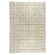 Home Decor Grid Pattern Tulu Rug, 100% Natural Un-Dyed Wool, Handmade Cream Checkered Carpet for Modern Interiors